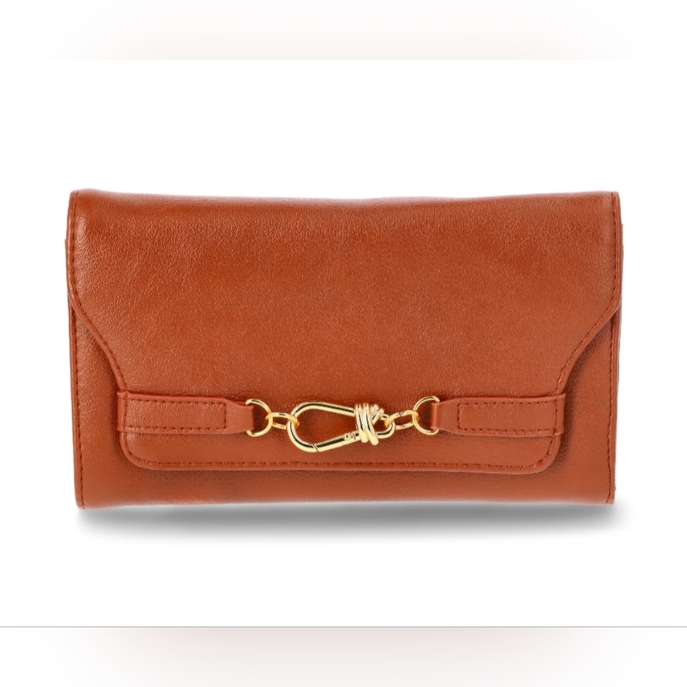 Time and Tru Women's Scarlet Envelope Wallet, Cognac Brown NWT